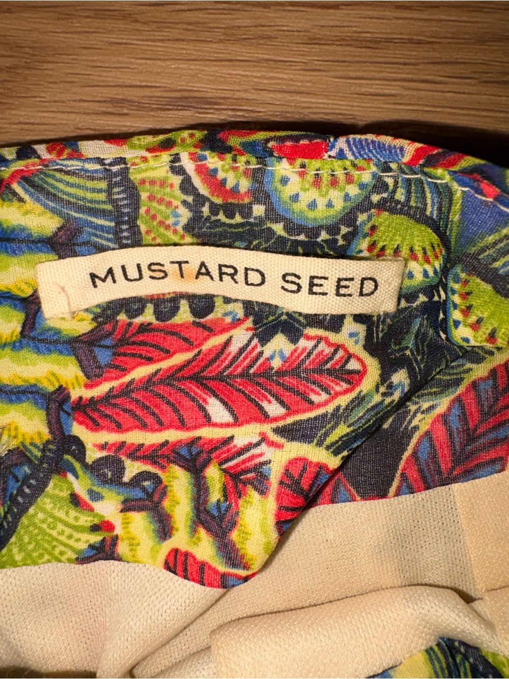 🍑 Mustard Seed Multicolor Tropical Print Wide Leg Sheer pants with shorts under - Picture 5 of 11